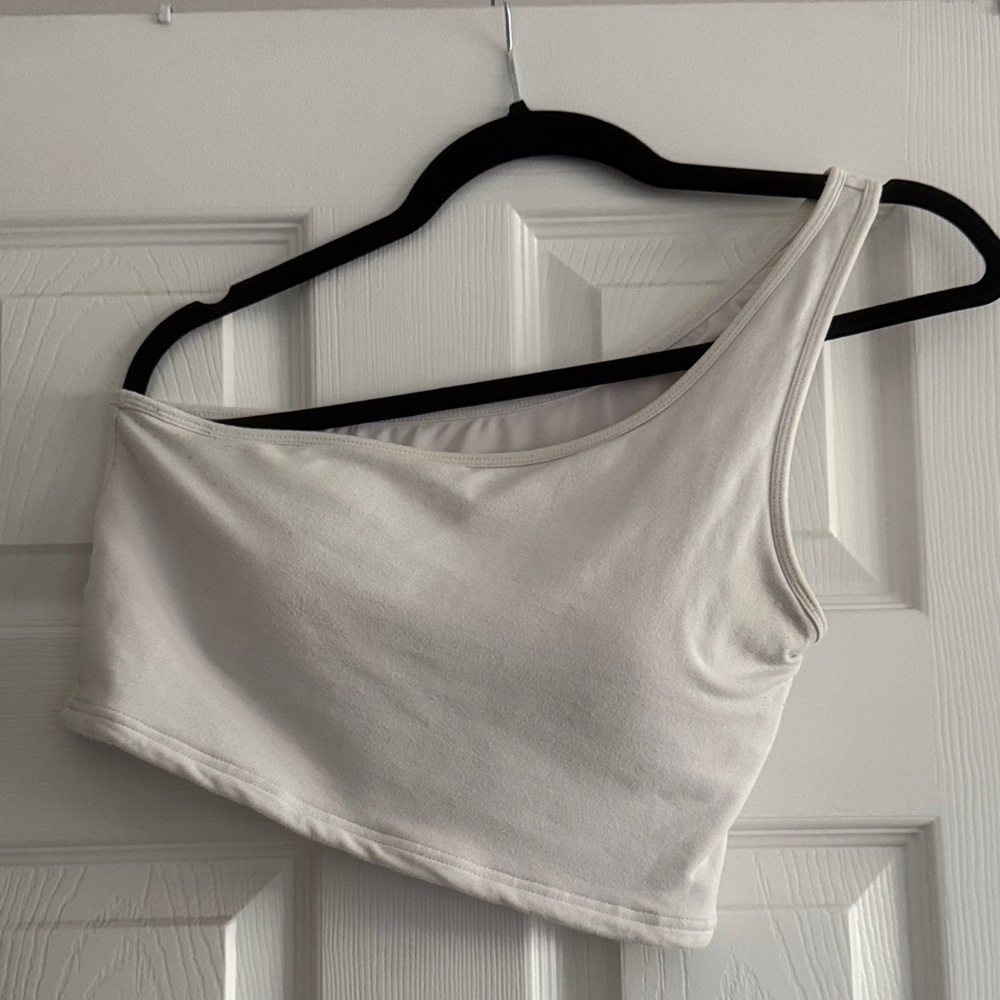 Klassy Network One-Shoulder White Crop Top with Built in Bra